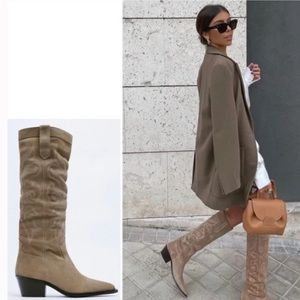 ZARA SPLIT LEATHER COWBOY BOOTS